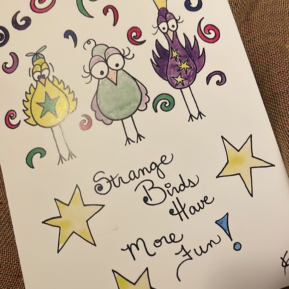 5 Printed Art Cards Strange Bird Collection Blank Inside Canadian Artist - Picture 2 of 2